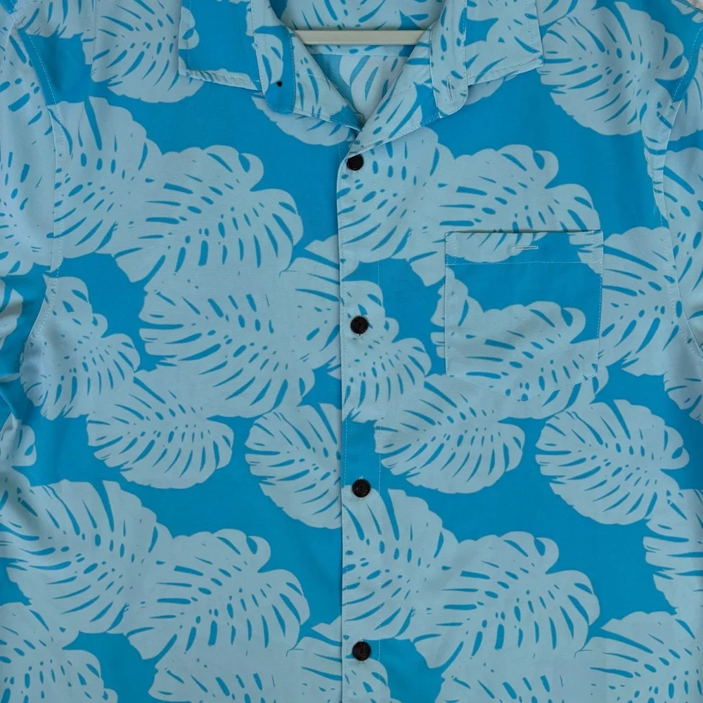 CARRIBEAN JOE Hawaiian Shirt Men's XL Blue Floral Print Lightweight Comfort - Picture 4 of 8